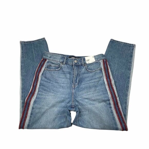 EXPRESS Girlfriend High Rise Red Side Stripe Jean - Picture 2 of 12
